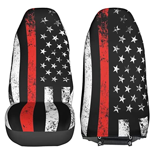 Dujiea USA Patriotic Firefighter Flag Car Front Seat Covers 2 Pcs Universal Auto Seat Covers Front Seats Only, Vehicle Bucket Seat Protectors Fit for Most Car SUV Sedan and Truck - color: USA Patriotic Firefighter Flag