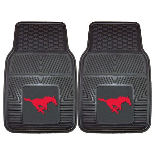 FANMATS 13010 SMU Mustangs 2-Piece Heavy Duty Vinyl Car Mat Set - 17" x 27", Front Row Floor Mats, All Weather Protection, Universal Fit, Deep Resevoir Design