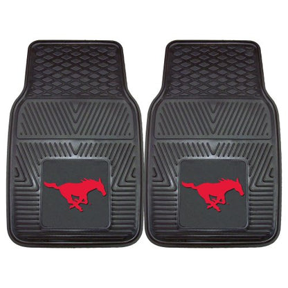 FANMATS 13010 SMU Mustangs 2-Piece Heavy Duty Vinyl Car Mat Set - 17" x 27", Front Row Floor Mats, All Weather Protection, Universal Fit, Deep Resevoir Design