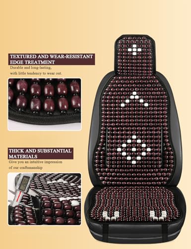 Wood Beaded Car Seat Cover Massaging Breathable Cooling Wine Red Real Wood Bead Cushion Universal Fit for Sedan, SUV & Truck. The Ergonomic Lumbar Support Can Relieve Painful from Long Trips
