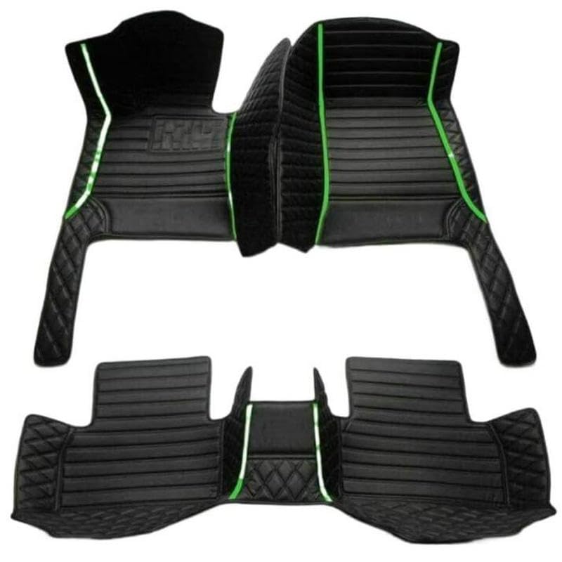 Custom Leather Car Mats, Vehicle-Specific Fit All-Weather Floor Mats, 100% Waterproof Anti-Slip Durable Protection for SUV Truck Sedan, Precision Tailored Protection (Black Splicing Green Stripes) - color: black Splicing green Stripes