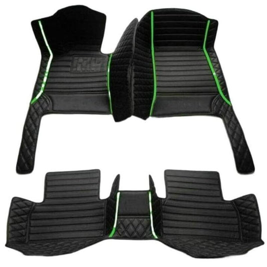Custom Leather Car Mats, Vehicle-Specific Fit All-Weather Floor Mats, 100% Waterproof Anti-Slip Durable Protection for SUV Truck Sedan, Precision Tailored Protection (Black Splicing Green Stripes) - color: black Splicing green Stripes