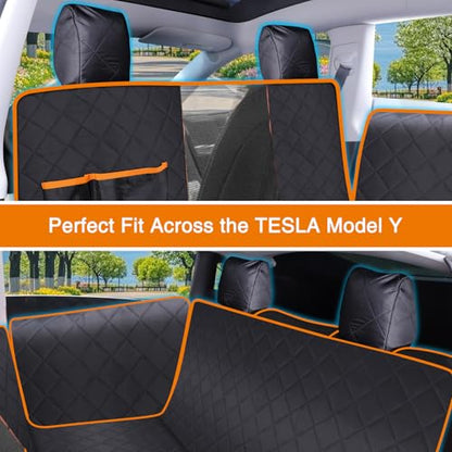 Dog Car Seat Cover for Tesla Model Y/3 with 2PCS Car Door Protector 100% Waterproof Pet Car Seat Cover Protects Vehicle from Hair, Scratches and Dirt, Customized Dog Car Hammock for Model Y/3 - size: Hammock Style