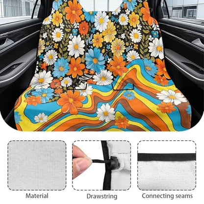 Hippie Daisy Swirl Print Back Seat Cover, Waterproof Bench Rear Seat Cover Universal Car Seat Cover Automotive Interior Covers for Sedans SUVs Vans Trucks - color: Hippie Daisy Swirl