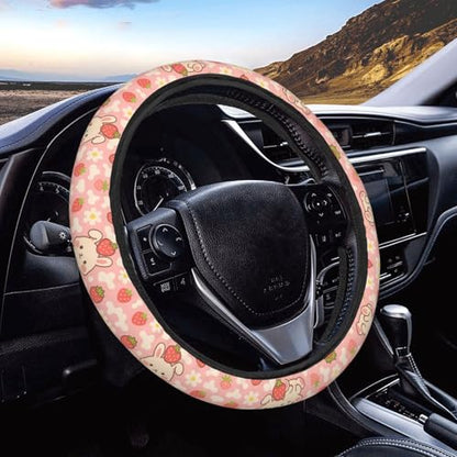 Cute Pink Strawberry Bunny Steering Wheel Cover for Women Men, Non-Slip Steering Wheel Protector Car Wheel Covers, Universal 15 Inch Fit for Auto, Suvs, Truck - color: Cute Pink Strawberry Bunny