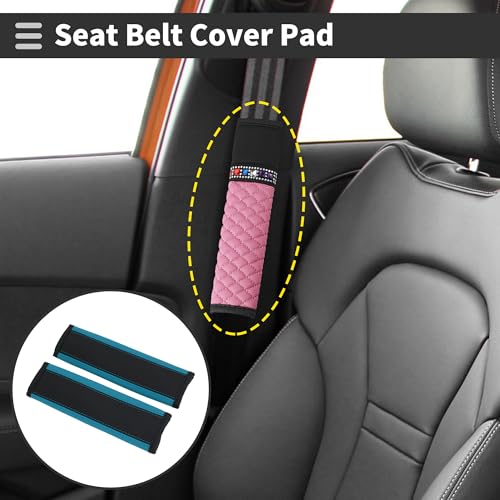 Black Blue Seat Belt Cover Pad Faux Leather 24cm Seatbelt Strap Cushion Shoulder Padding 2 Pcs - color: Black,Blue