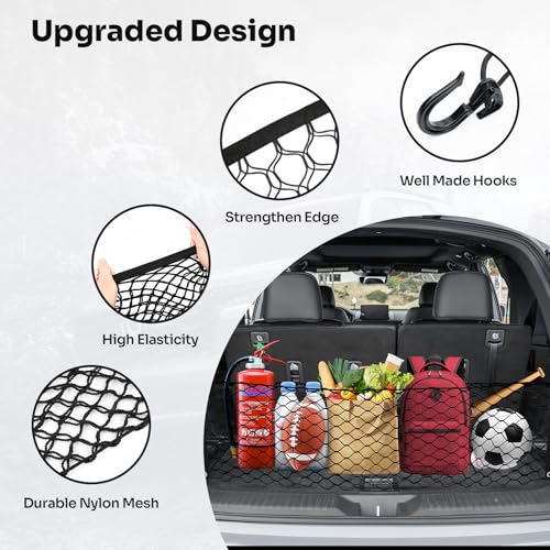 Canvcle Trunk Cargo Net for 2023-2025 2026 Honda Pilot Accessories Envelope Style Mesh Trunk Net Organizer and Storage Stretchable Adjustable Elastic Nylon Rear Cargo Netting with Hooks - style: for Honda Pilot