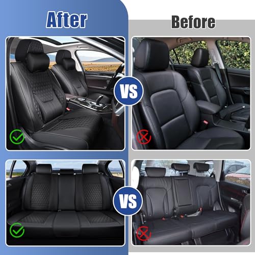 5 Car Seat Covers with Neck Pillow, Front Covers for Cars, Car Seat Cover Front Seats, Car Seat Protector Waterproof, Leather Car Seat Cushion, Universal Interior Seat Covers for Most Cars (7PCS )
