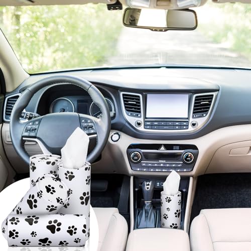 Geyoga 4 Pack Car Tissues Box with Facial Bulk Round Tube Car Tissue Travel Cylinder Holder Cup Holder for Home Bathroom Office (Paw Print)