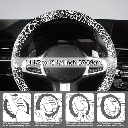 AUTOYOUTH Leopard Print Steering Wheel Cover - Bling Crystal Rhinestones Cheetah Print on PVC Leather Non-Slip Breathable Design for Women/Girls Universal Fit 14.5-15 Inch - White - color: WHITE