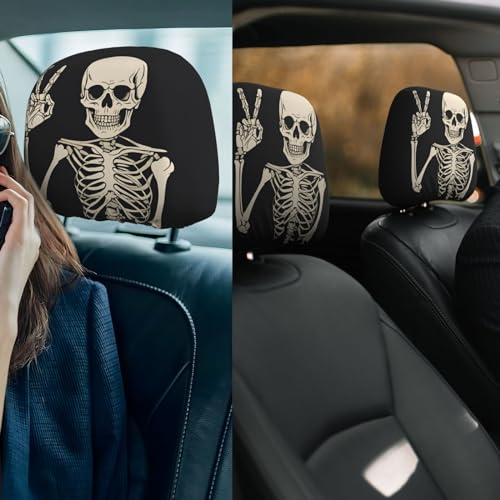 Dujiea 2 Pack Funny Skull Finger Car Headrest Covers, Universal Soft Car Seat Head Rest Protector, Vehicle Accessories Fabric Headrest Cover for Cars Vans Trucks