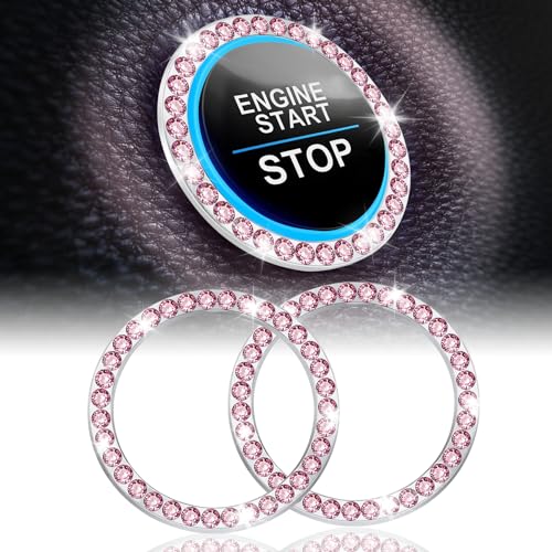 LivTee 2 PCS Crystal Rhinestone Car Engine Start Stop Decoration, Ring Bling Car Interior Accessories for Women, Push to Start Button Cover Sticker, Automotive Decals, Pink - color: Pink