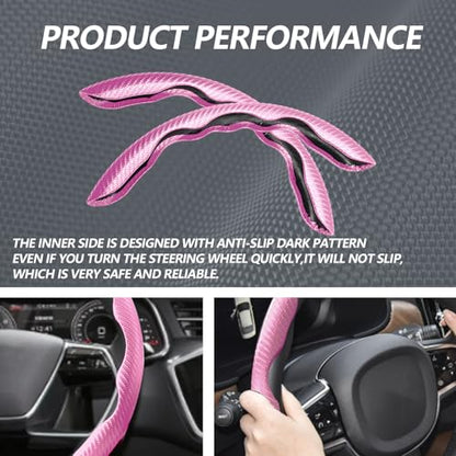 2pcs Universal Fit Carbon Fiber Steering Wheel Cover, Anti-Skid Steering Wheel Cover/Segmented Steering Wheel Protector/Car Interior Accessories (Plik) - color: Pink