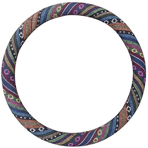 Ethnic Style Coarse Flax Cloth Automotive Steering Wheel Cover Anti Slip and Sweat Absorption Auto Car Wrap Cover (C, 15.25''-16'') - color: C, size: 15.25 - 16 inches