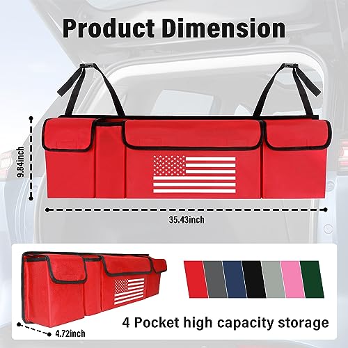 Turcee Car Trunk Organizer,Large Capacity Car Storage Organizer with US Flag Design,Hanging Foldable Car Organizers and Storage Car Interior Accessories (Red) - color: Red