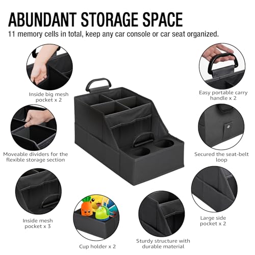 Car Seat Organizer- Backseat Car Organizer with 12 Storages Compartments and 2 Cup Holders, Organizers and Storage, Front Seat for Travel Kids,Black