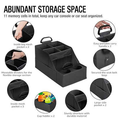 Car Seat Organizer- Backseat Car Organizer with 12 Storages Compartments and 2 Cup Holders, Organizers and Storage, Front Seat for Travel Kids,Black