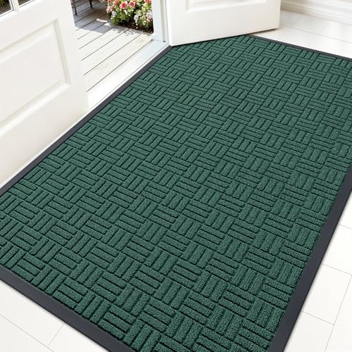 OLANLY Front Door Mat Outside Entrance 59x34, Absorbent, Heavy Duty Sturdy Natural Rubber Doormat Indoor Outdoor, Non-Slip, Stain and Fade Resistant, Low Profile Floor Mat for Entryway, Black Green - color: Black Green, size: 59" X 34"