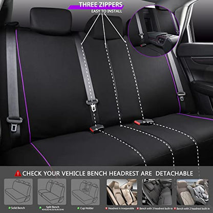 CAR-GRAND Piping Cloth Car Seat Covers Full Set, Breathable Universal Car Seat Cover, Airbag Compatible Seat Cover for Cars Trucks SUV Van Sedan (Black-Purple Strips) - color: Black-Purple
