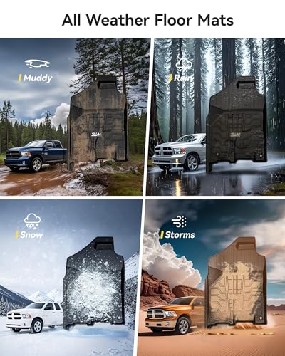 3W Floor Mats Fit for 2013-2018 Dodge Ram 1500/2500/3500 Crew Cab, 2019-2024 Ram 1500 Classic Crew Cab All Weather TPE Custom Fit Accessories Floor Liner for Dodge Full Set Car Mats - size: 13-18 Ram 1500 Floor Mats