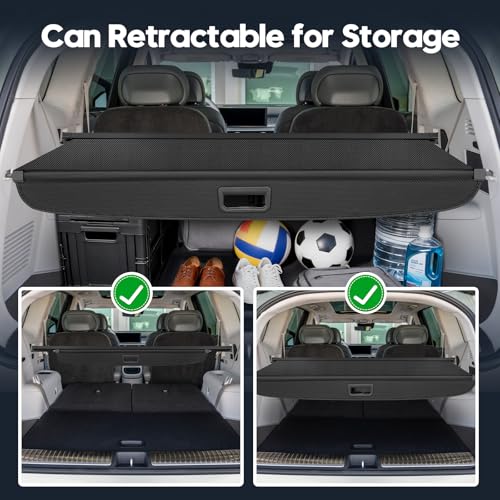 Powerty Cargo Cover for 2026 Hyundai Ioniq 9 Accessories, Carbon Fiber Trunk Cover Retractable Trunk Shielding Shade Cargo Luggage Cover Black - size: 2026 | Hyundai Ioniq 9