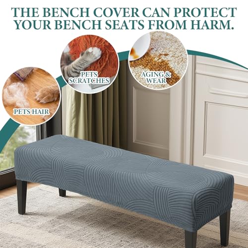 Dining Bench Cover, Stretch Washable Long Bench Seat Covers Jacaquard Rectangle Dining Table Bench Slipover for Dining Room, Bedroom, Living Room, Kitchen (Dark Gray)