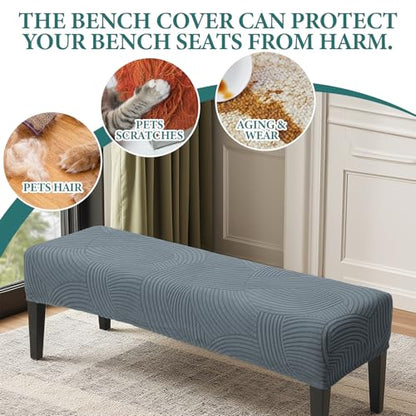 Dining Bench Cover, Stretch Washable Long Bench Seat Covers Jacaquard Rectangle Dining Table Bench Slipover for Dining Room, Bedroom, Living Room, Kitchen (Dark Gray)