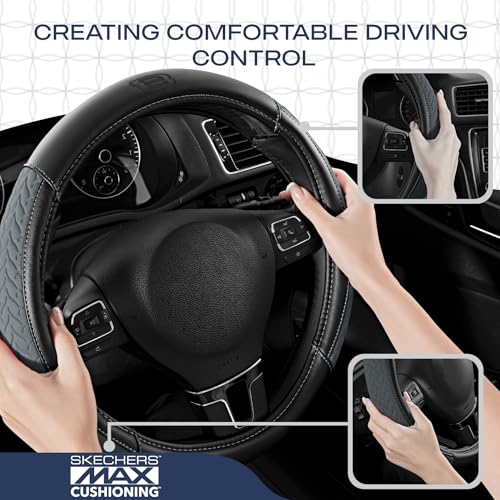 Skechers Steering Wheel Cover,Max Cushioning Leather Steering Wheel Cover Universal Fit 14" 1/2-15" Car Wheel Protector for Men Women Fit Suvs,Vans,Sedans,Car,Trucks,Gray - color: Grey