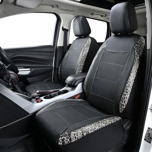 Flying Banner car seat Covers Faux Leather Waterproof Easy Clean Easy Installation (Leopard Gray Leather Black, 2 Fronts) - color: Leopard Gray Leather Black