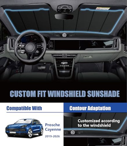 Windshield Sun Shade for Porsche Cayenne 2019-2026, Custom-fit Windshield Cover, Heat Insulation Shield, Protect Dashboard, Foldable Car Window Shades - Porsche Cayenne Accessories