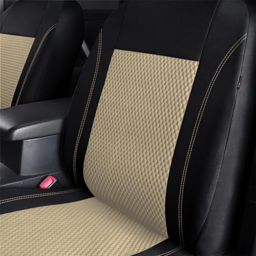 Flying Banner car seat Covers Full Set Velvet Cubic Stamp Massage Breathable Rear Bench Split Black Gray Beige tan 40/60 50/50 60/40 (Full Set - Low Back, Black Beige) - color: Black Beige