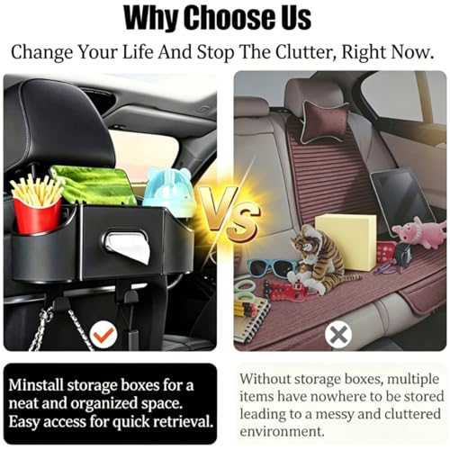 Back Seat Car Organizer,4 in 1 Multifunctional Car Back Seat Storage Box with Drink Cup Holder Tissue Box, for Hold Phone,Snacks, Drinks, Handbag-Black