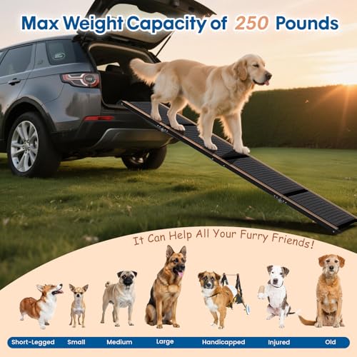 HBTower 63" Long x 17.3" Wide Folding Dog Ramp for Large Dogs Up to 250lbs - Portable Pet Ramp with Non-Slip Surface, Extra Wide Dog Car Ramps for Car, SUV, Truck & High Beds - size: 63" L x 17.3" W