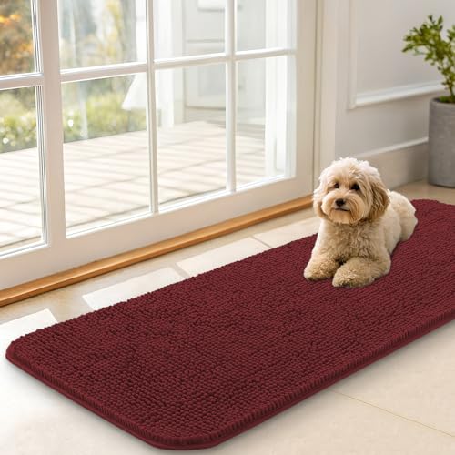 OLANLY Dog Door Mat for Muddy Paws 47x17, Absorbs Moisture and Dirt, Absorbent Non-Slip Washable Doormat, Quick Dry Chenille Mud Mat, Entry Indoor Entryway Carpet for Inside Floor, Caramel Russet - color: Caramel Russet, size: 47" X 17"