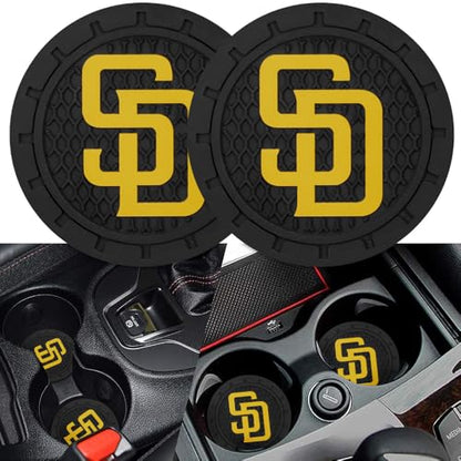 Baseball Fans Car Cup Holder Coasters for San Diego Padres Fans, 2 Pack Padres Silicone Non-Slip Cup Mats, 2.75" Car Cup Holder Inserts for Auto Interior - color: Dpa166dr