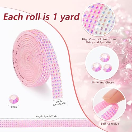 Rhinestone Ribbon Self Adhesive Crystal Rhinestones, 6-Rolls Bedazzling Strips, 6-Yard Rhinestone Strips for DIY Craft, Rhinestones Tape Self Adhesive - color: 6 Colors-2