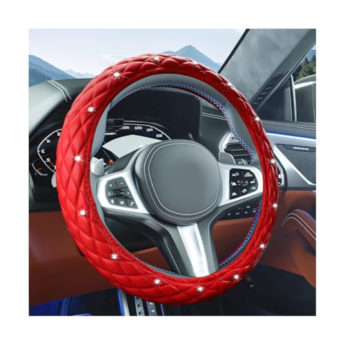 Bling Car Steering Wheel Cover, 15 Inch Crystal Rhinestones Vehicle Steering Wheel Protector with Inner Ring, Diamond Auto Interior Accessories, Universal for Sedan RV Truck (Red) - color: Red