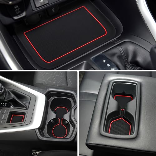 Auovo 3D Cup Holder Insert Liners Compatible with Toyota RAV4 Accessories 2025 2024 2023 2022 2021 2020 2019 Car Custom Cup Holder Mats Pads 4-pc Set (Red Trim) - color: Red, size: 4PCS