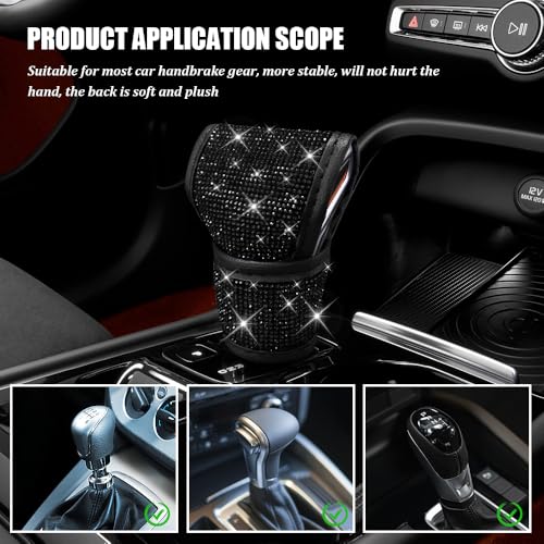 Bling Auto Gear Shift Knob Cover, Car Shifter Cover, Sparkly Crystal Rhinestones Gear Shift Knob Cover for Women Girls, PU Leather Shift Gear Cover with Bling Accessories Fit Cars (Black) - color: Black