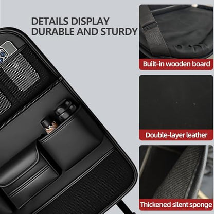 2 Pack Leather Car Backseat Organizer with Foldable Table Tray, Universal Car Seat Back Protector Kick Mat with Touchscreen Tablet Holder, Storage Pockets, Cup Holders & Tissue Holder, Black