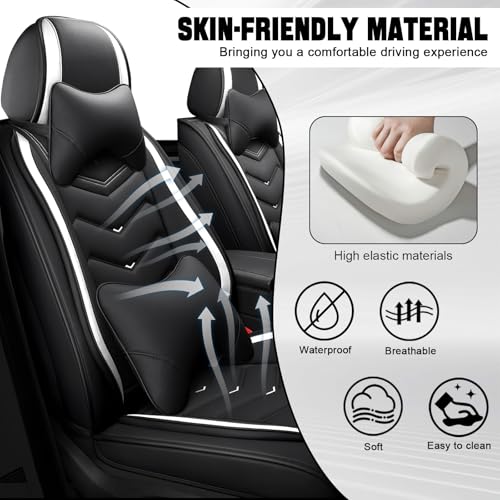 Car Seat Cover for KIA Soul 2010-2025, Seat Covers Full Set,Non-Slip Waterproof seat Cover,Wear-Resistant Nappa Leather car seat Covers. (Luxury 5 Seats/Black White) - color: Black White, size: Luxury 5 Seats