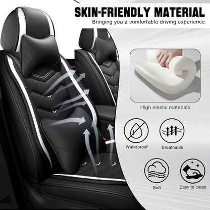 Car Seat Cover for KIA Soul 2010-2025, Seat Covers Full Set,Non-Slip Waterproof seat Cover,Wear-Resistant Nappa Leather car seat Covers. (Luxury 5 Seats/Black White) - color: Black White, size: Luxury 5 Seats