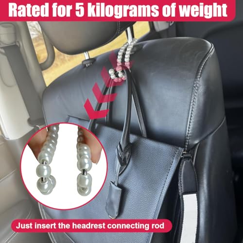 Elegant Pearl Car Seat Headrest Hook, Cute Automotive Seat Back Storage Hangers, Handbag & Purse Organizer Hook, Universal Vehicle Interior Decoration Accessories for Women Girls(1PC)