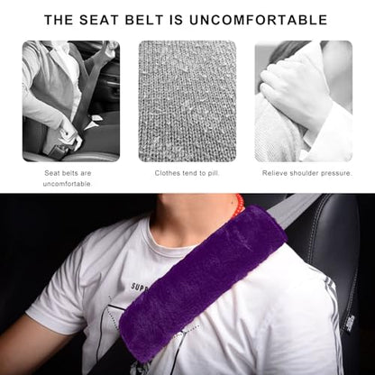 Sun Walker 2PCS Seat Belt Shoulder Pads, Fluffy Soft Plush Auto Seat Belt Pads for Protecting Your Neck & Shoulder, Comfortable Seatbelt Cover Warm Protective Cushion for Most Cars (Purple) - color: Purple