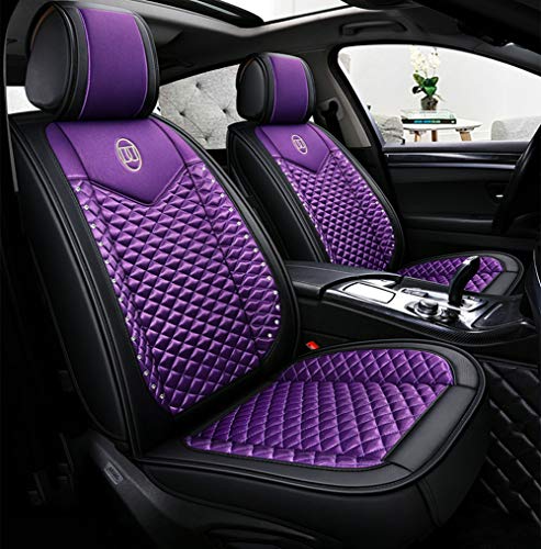 Bling Retro Fashion Lattice Silk and Leather Car Seat Covers Front and Rear Seat Covers Universal Fit (Purple-Basic) - color: Purple-Basic