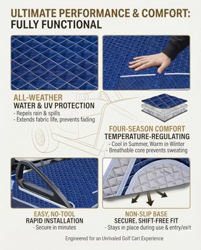 Golf Cart Seat Covers – Soft Quilted with Storage Pockets,for Club Car,EZGO,Yamaha,Fits Most Seats,Washable & Easy to Install (51"x30.5")