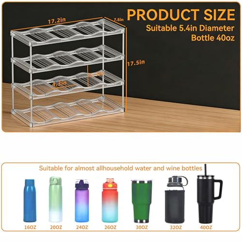 Stackable Water Bottle Organizer for Cabinet,4 Tier Water Bottle Holder for Stanley Yeti 40 oz Bottle Shelf,Clear Tumbler Storage Organizer,Wine Rack,Cup Organizer for Kitchen Cabinets Counter Pantry - size: 4 Tier-Hold 16 Bottles