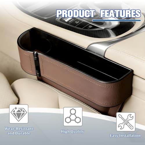 Car Seat Gap Filler Organizer with Cup Holder Expander, Leather Console Seam Filler Storage Box, Auto Front Seat Gap Organizer for Phones Keys Glasses, Universal Fit (Brown Driver) - color: Brown, size: Driver