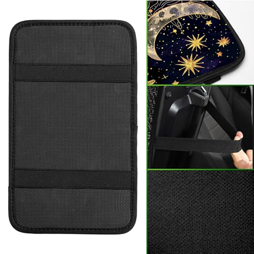 Universal Auto Center Console Pad and 2Pcs Car Coasters Set, Anti Slip Soft Neoprene Car Armrest Seat Box Cover Protector Universal Fit - Car Interior Accessories, Golden Moon Flower - color: 497