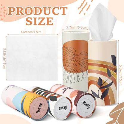 Maxcheck 20 Pack Car Tissues Cylinder with 3 Ply Facial Napkins Bulk, Travel Round Tissue Boxes for Car Cup Holder Paper Napkins Tube Container for Home Bathroom Office(Boho Style) - style: Boho Style